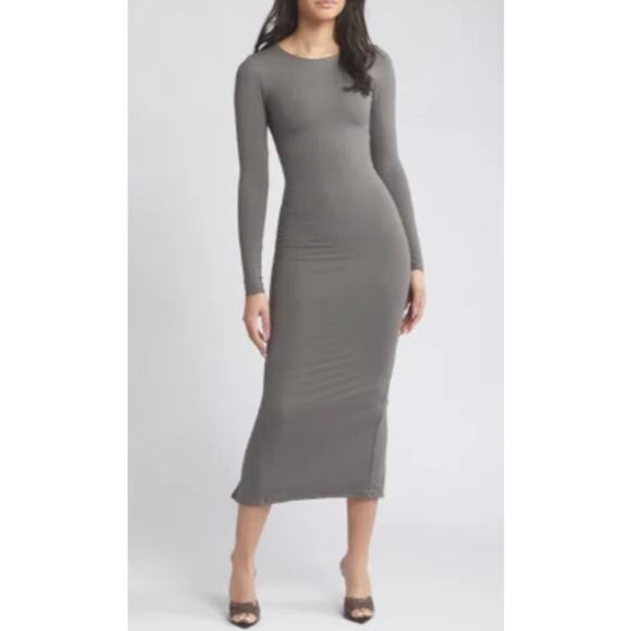 Naked Wardrobe Womens Extra Butter Long Sleeve Midi Dress Charcoal Gray Medium M - Picture 2 of 11